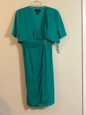 R&M Richards Teal Knee-Length Dress with Bolero Jacket wear without or without